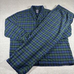 Stafford Mens XXL Pajama Set Blue Green Plaid Flannel Cotton Sleepwear 2pc Night